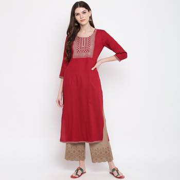 Women'S Solid & Sequence Work Straight Rayon Maroon Kurti 7