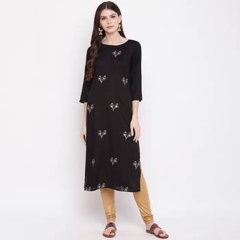 Women'S Sequence Work & Floral Straight Rayon Black Kurti 2