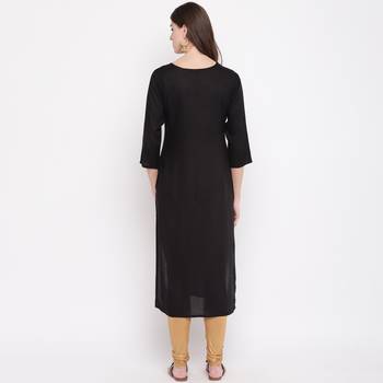 Women'S Sequence Work & Floral Straight Rayon Black Kurti 3