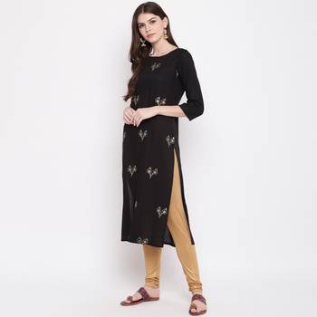 Women'S Sequence Work & Floral Straight Rayon Black Kurti 4