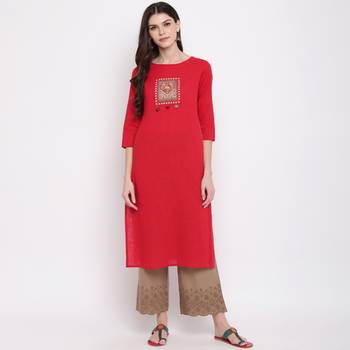 Women'S Embellished Straight Cotton Dark Red Kurti 2