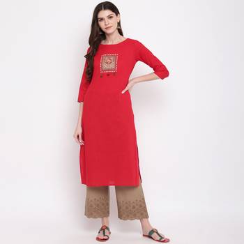Women'S Embellished Straight Cotton Dark Red Kurti 8