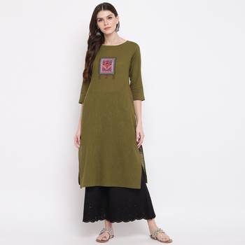 Women'S Embellished Straight Cotton Dark Green Kurti 2