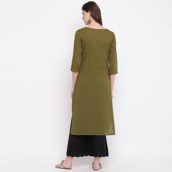 Women'S Embellished Straight Cotton Dark Green Kurti 3