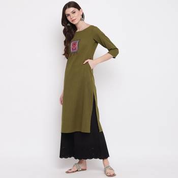 Women'S Embellished Straight Cotton Dark Green Kurti 5