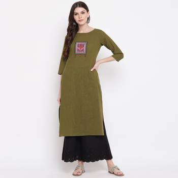 Women'S Embellished Straight Cotton Dark Green Kurti 7