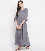 Women'S Embellished Flared Rayon Grey Kurti