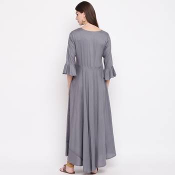 Women'S Embellished Flared Rayon Grey Kurti 3