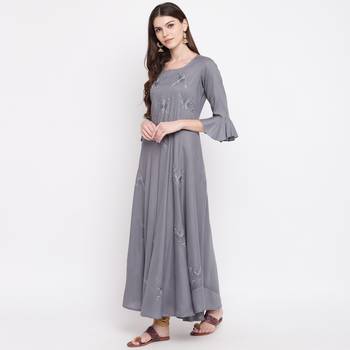 Women'S Embellished Flared Rayon Grey Kurti 7