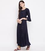 Women'S Embellished Flared Rayon Blue Kurti