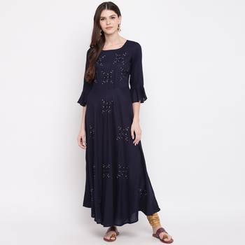 Women'S Embellished Flared Rayon Blue Kurti 2