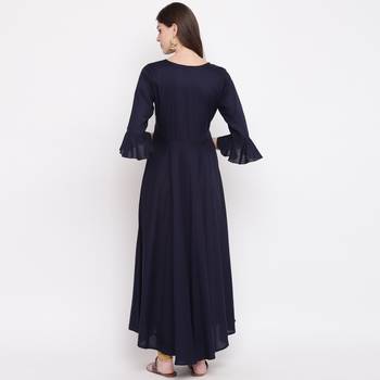 Women'S Embellished Flared Rayon Blue Kurti 3
