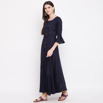 Women'S Embellished Flared Rayon Blue Kurti 5