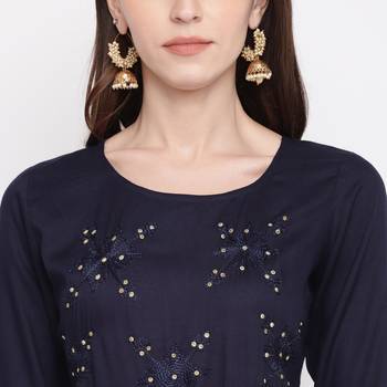 Women'S Embellished Flared Rayon Blue Kurti 6