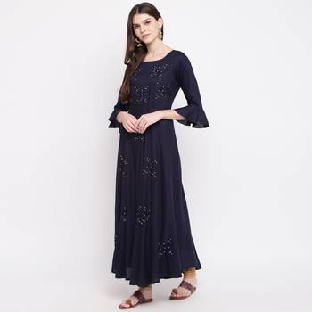 Women'S Embellished Flared Rayon Blue Kurti 7