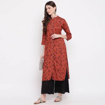 Women'S Geometric Straight Rayon Brown Kurti 1