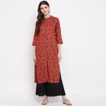 Women'S Geometric Straight Rayon Brown Kurti 2