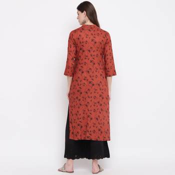 Women'S Geometric Straight Rayon Brown Kurti 3