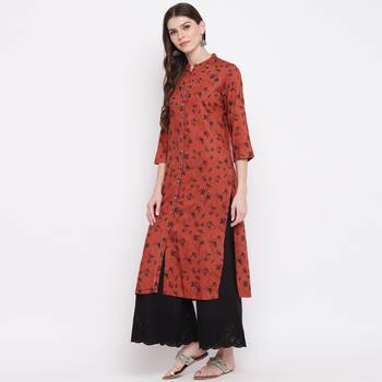 Women'S Geometric Straight Rayon Brown Kurti 4