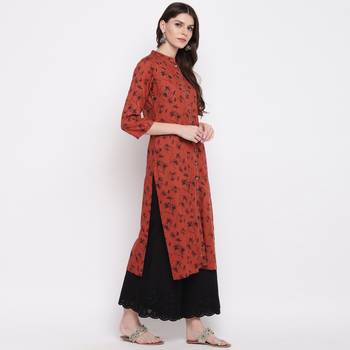Women'S Geometric Straight Rayon Brown Kurti 5