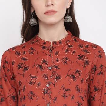 Women'S Geometric Straight Rayon Brown Kurti 6