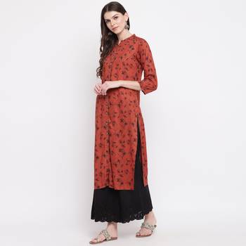 Women'S Geometric Straight Rayon Brown Kurti 7