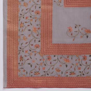 Women'S Foil Print & Hand Work Straight Cotton Grey Kurti & Palazzo With Dupatta 8