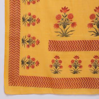 Women'S Foil Print & Hand Work Straight Cotton Yellow Kurti & Palazzo With Dupatta 7