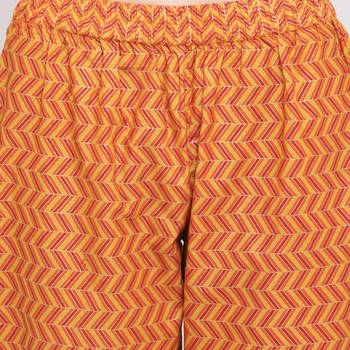 Women'S Foil Print & Hand Work Straight Cotton Yellow Kurti & Palazzo With Dupatta 8