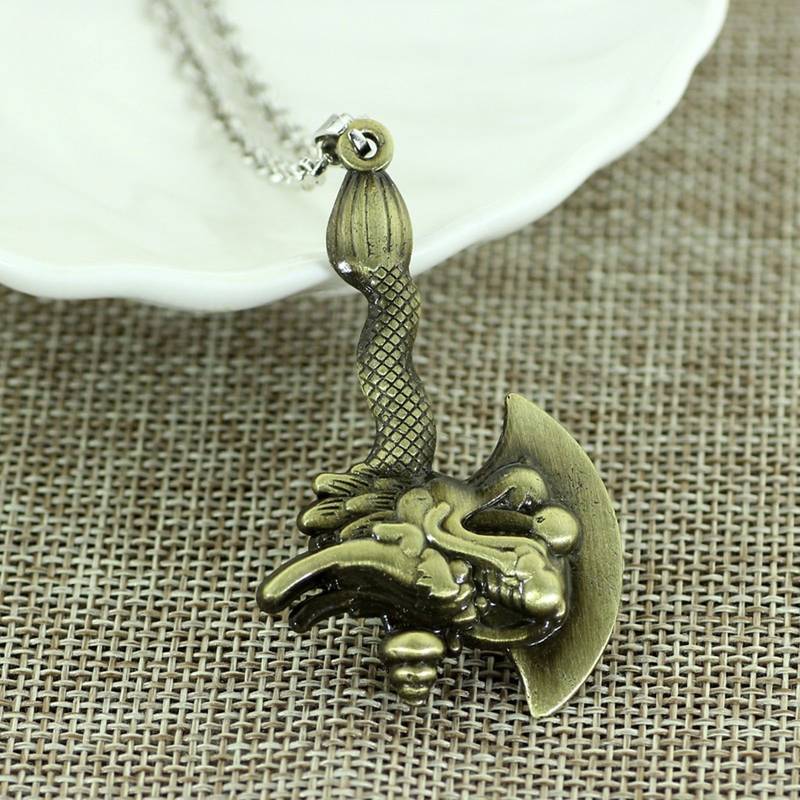 Zodiac Dragon Axe Hip Hop Brass Statement Pendant Necklace Chain for Men Boys