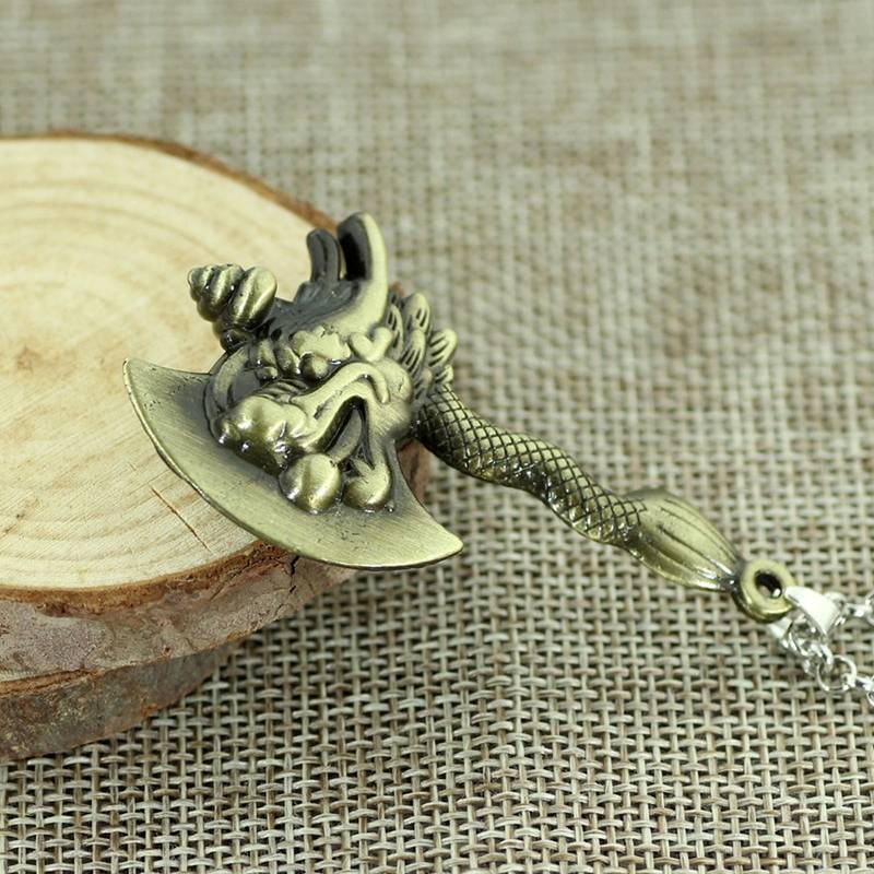 Zodiac Dragon Axe Hip Hop Brass Statement Pendant Necklace Chain for Men Boys