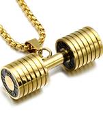 Barbell Dumbell Macho Large Heavy Gold 316L Surgical Stainless Steel Pendant Chain Necklace for Men Boys