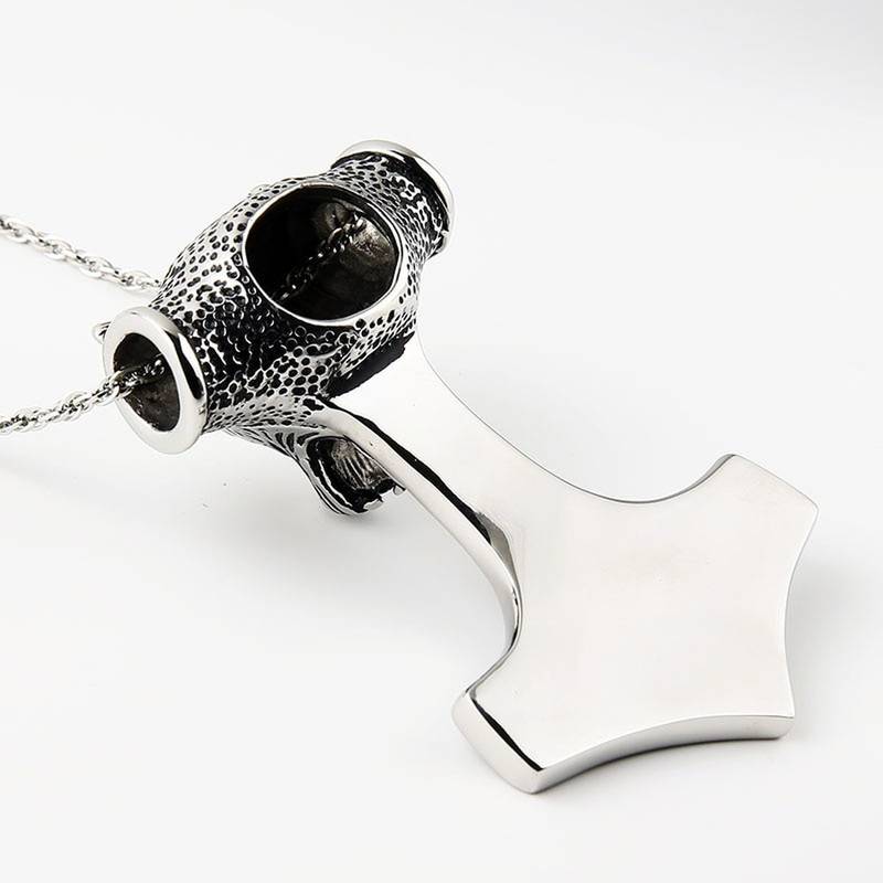 Viking Celtic Knot Wolf Thor Hammer Vintage 316L Stainless Steel Pendant Necklace Chain for Men Boys