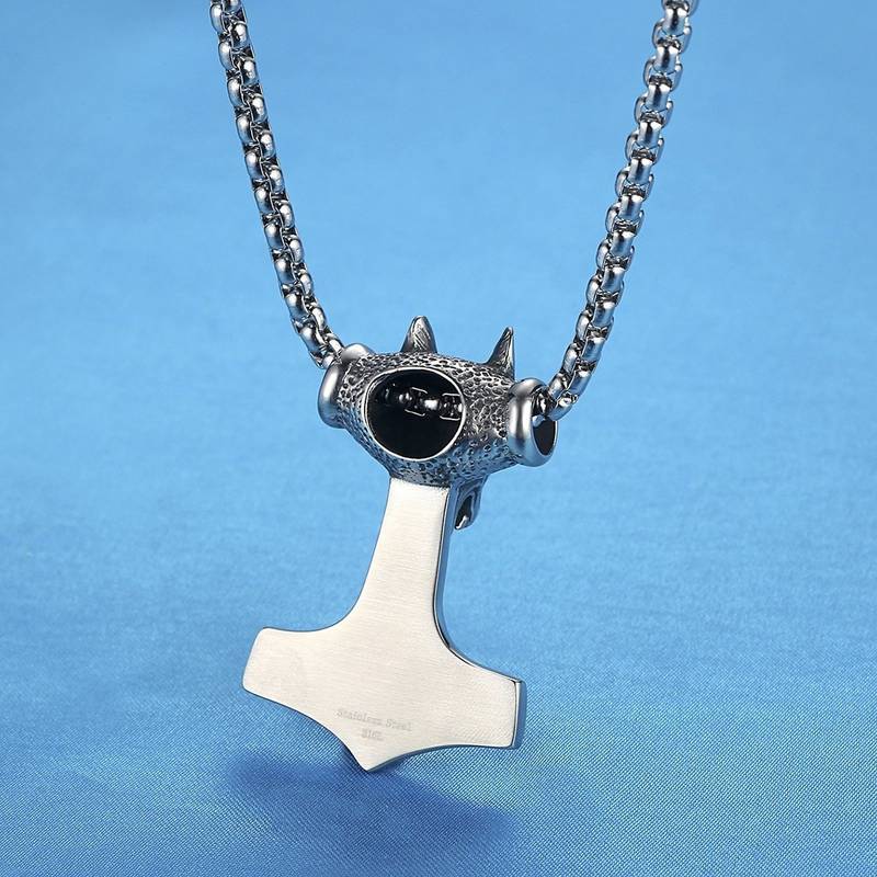 Viking Celtic Knot Wolf Thor Hammer Vintage 316L Stainless Steel Pendant Necklace Chain for Men Boys