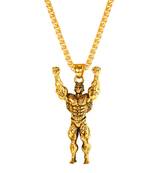 Gym Fitness Masculine Body Builder Wrestler Gold Plated 316L Stainless Steel Pendant Chain Necklace for Men Boys