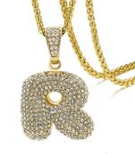 Hip Hop Iced Out Alphabet Initial Letter R 18k Gold Rope 22" Chain Necklace Pendant Women Men Boys Girls
