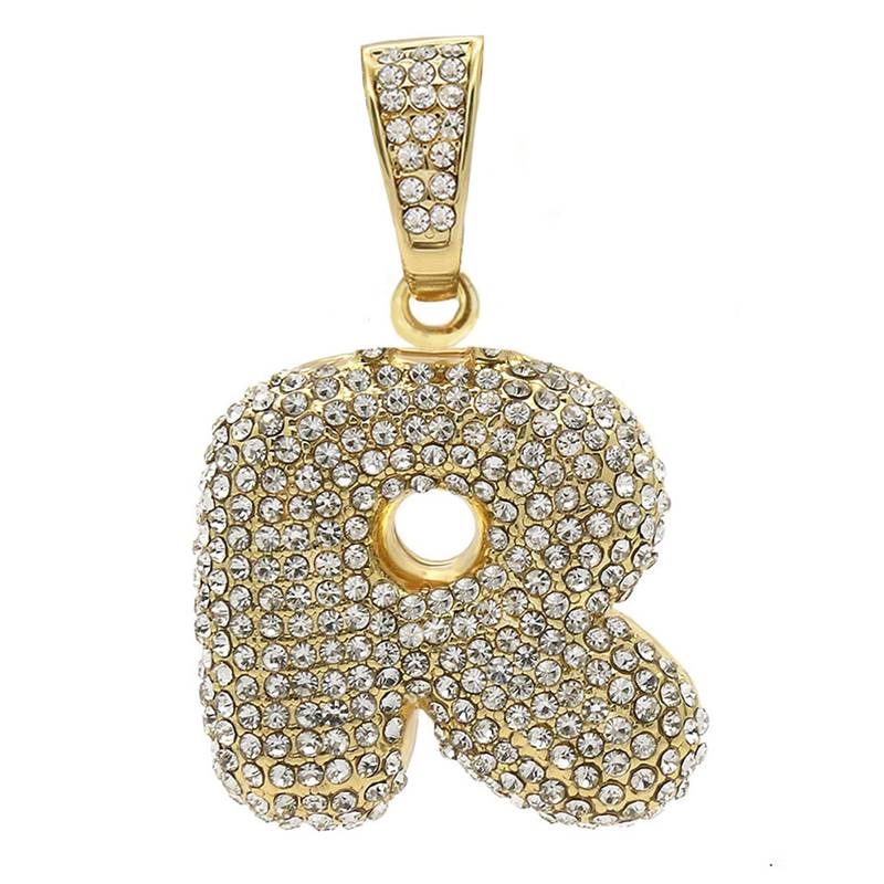 Hip Hop Iced Out Alphabet Initial Letter R 18k Gold Rope 22" Chain Necklace Pendant Women Men Boys Girls