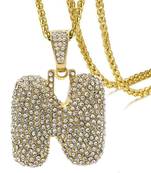 Hip Hop Iced Out Alphabet Initial Letter N 18k Gold Rope 22" Chain Initial Necklace Pendant Women Men