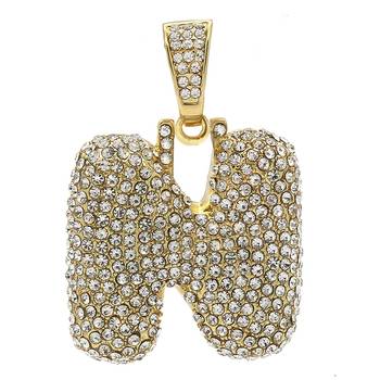 Hip Hop Iced Out Alphabet Initial Letter N 18k Gold Rope 22" Chain Initial Necklace Pendant Women Men 2