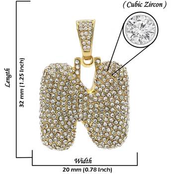 Hip Hop Iced Out Alphabet Initial Letter N 18k Gold Rope 22" Chain Initial Necklace Pendant Women Men 3