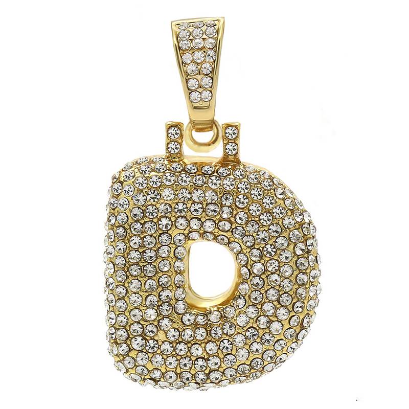 Hip Hop Iced Out Alphabet Initial Letter D 18k Gold Rope 22" Chain Initial Necklace Pendant Women Men
