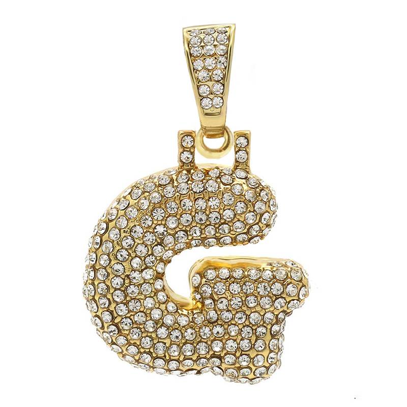Hip Hop Iced Out Alphabet Initial Letter G 18k Gold Rope 22" Chain Initial Necklace Pendant Women Men