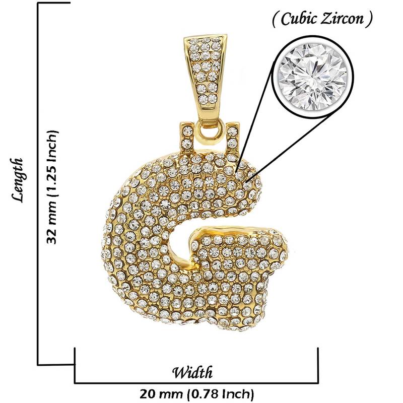 Hip Hop Iced Out Alphabet Initial Letter G 18k Gold Rope 22" Chain Initial Necklace Pendant Women Men