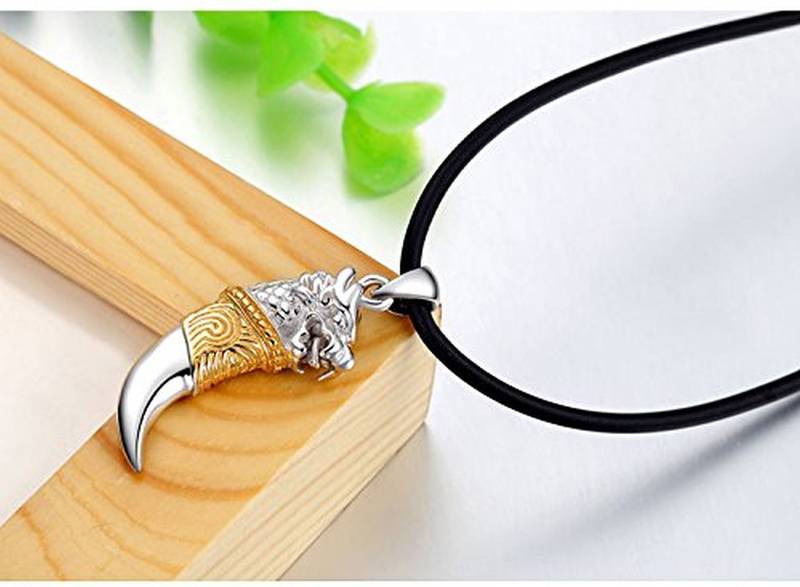 Dragon Wolf Lion Tooth Silver 18K Gold Titanium Steel Pendant