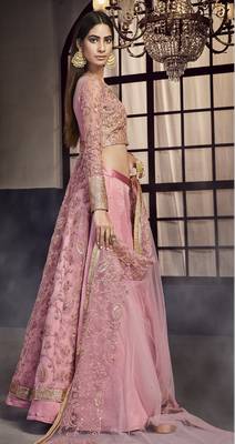 Pink embroidered net semi stitched lehenga 3