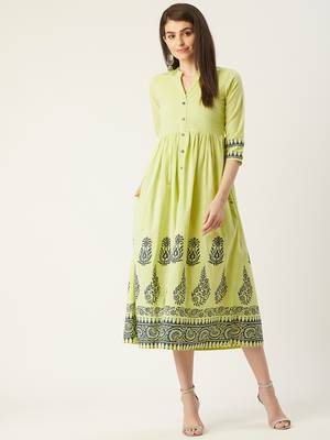 Pinksky Green woven cotton maxi-dresses 1