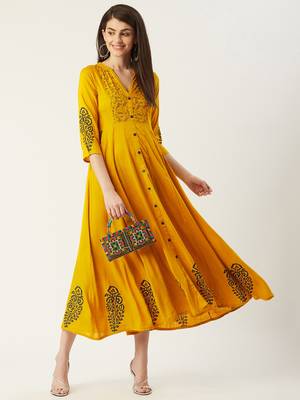 Pinksky Yellow woven viscose rayon maxi-dresses 1