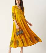 Pinksky Yellow woven viscose rayon maxi-dresses
