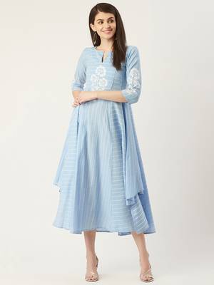 Pinksky Blue woven cotton maxi-dresses 1