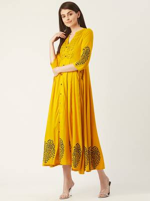 Pinksky Yellow woven viscose rayon maxi-dresses 3